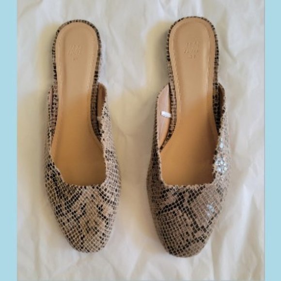 H&M Shoes - New H&M Brown Snakeskin Print Mules Flats Shoes 39